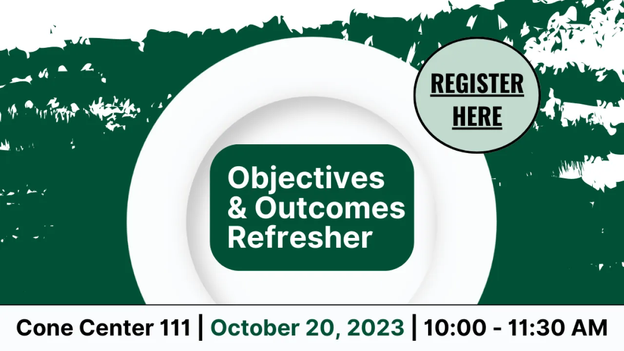 hyperlinked image of plate with "Objectives and outcomes refresher" printed on it